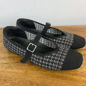 Vivaia Margot Mary Jane Square Toe Knit Flats Black Tweed Silver Size 37.5 US 7 - Picture 1 of 6