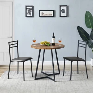 3 PCS Dining Set Table & 2 Upholstered Chairs Marble Top for Small Space Kitchen - Picture 1 of 72
