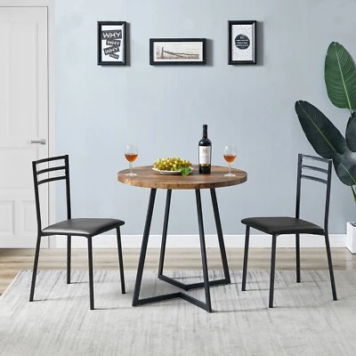3 PCS Dining Set Table & 2 Upholstered Chairs Marble Top for Small Space Kitchen - Image 1 of 4