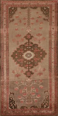 Vintage Floral Traditional Hand-knotted Hallway Rug Runner Carpet 3' 8" x 8' 7" - Image 1 of 4