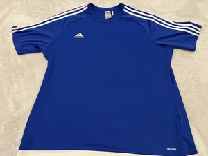 ADIDAS Mens Climalite T-Shirt 2XL Blue 3 Stripe On Shoulder Polyester - Picture 1 of 9