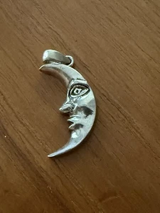 Beautiful vintage  Crescent Moon Face Pendant Sterling silver New 1” - Picture 1 of 5