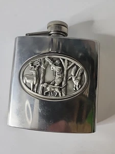 ACERO INOXIDABLE 6 OZ FRASCO CADERA CIERVO PATO CAZADOR con perro  - Imagen 1 de 1
