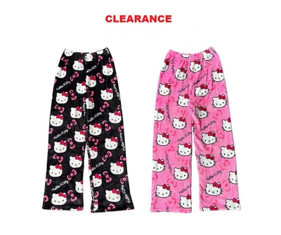 2x Soft Pink + Black Hello Kitty Women Pajama Pants Kawaii Plush Sanrio Japan - Image 1 of 4