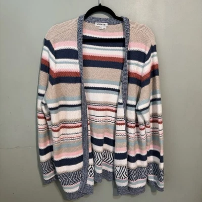 Orvis Stripe Knit Open Front Lightweight Cardigan Sz XL Coastal Boho Linen Silk Foto 1 de 4