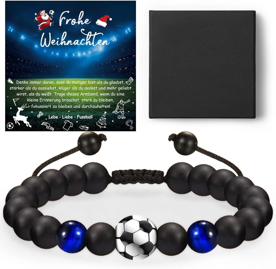 Fußball Armband Naturstein Jungen Geschenk Weihnachten Sohn Enkel - Bild 1 von 4