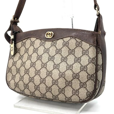 GUCCI Antiguo Bolso de Hombro Vintage GG Entrelazado Marrón PVC Cuero Auténtico Foto 1 de 4