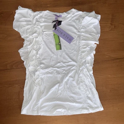 NUEVO HALE BOB Mujer VOLANTES Manga Corta TOP Talla Pequeña Bambú Spandex Blanco Foto 1 de 4