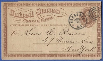 UX3/S2f SP-4  1874 1c Postal Card, Used VF, Fredonia, NY - Big Hole variety - Image 1 of 2