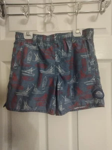 AFTCO Swim Shorts Blue With Boats Boys Size 8 Red White & Blue - Picture 1 of 12