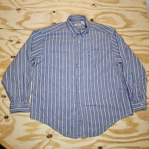 Vintage LL Bean Shirt Men's XL Blue & Red Denim Striped USA Pocket Cotton 90s - Picture 1 of 9