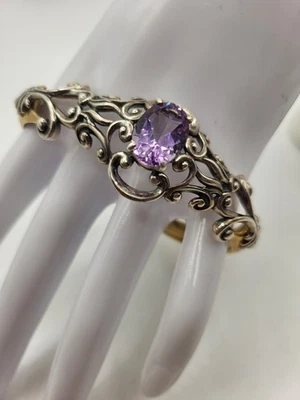 Brazalete CAROLYN POLLACK Ornado Esterlina Grande Amatista Rosa De Francia RARO Foto 1 de 4