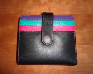 NWOT ili New York Black Multicolor Leather Bi-Fold Credit Card Wallet - Picture 1 of 8