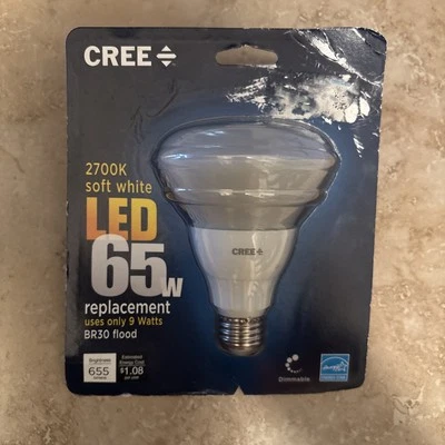 CREE 65 W / 9W LED Soft White 2700K BR30 Flood Dimmable Light Bulb - Image 1 of 2