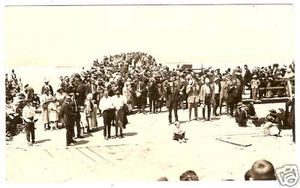 RPPC LARGE Group Of People ~ Ellis Island ? WATER RP PC - Picture 1 of 2