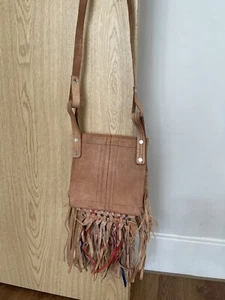 Vintage Moroccan Tan Leather Craft Fringed Tassel Boho Hippie Shoulder Bag - Picture 1 of 6