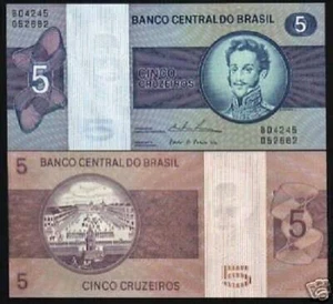 BRAZIL 5 CRUZEIROS P-192 1974 x 100 Pcs Lot BUNDLE PEDRO PARADE SQUARE UNC NOTE - Picture 1 of 4
