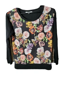 Boston Proper Women's Black Floral Sweatshirt Size Small t13 - Picture 1 of 8