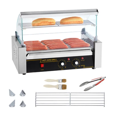 Uimoso Electric 18 Hot Dog 7 Roller Grill Cooker Machine Backsplash &Shelf 1050W