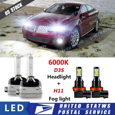 Para For Lincoln MKS 2009-2015 2016 faro delantero HID Hi /Lo+luz antiniebla LED - Изображение 1 из 4