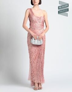 RRP €2389 MARIA LUCIA HOHAN Silk Chiffon One-Shoulder Dress FR38 US6 UK10 M Pink