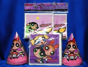 16 sombreros para niñas Powerpuff 16 bolsas de botín Powerpuff 16 servilletas Powerpuff - Imagen 1 de 7