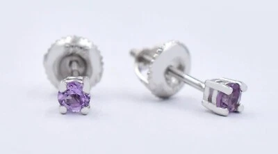 GENUINE 0.32 Cts AMETHYST  STUD EARRINGS 925 Sterling Silver  - NWT - SCREW BACK - Image 1 of 4