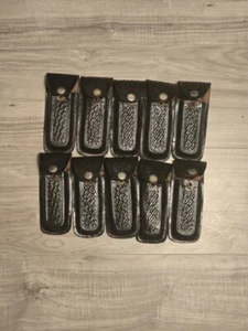 LOT OF 10 PCS Leather Folding Knife Sheaths, 5" Belt Loop Cases, Damaged Buttons - Picture 1 of 4