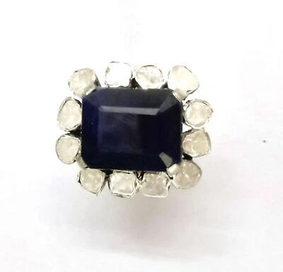 Stunning Polki Diamond & Sapphire 925 Sterling Silver Ring For Special Occasions - Image 1 of 4