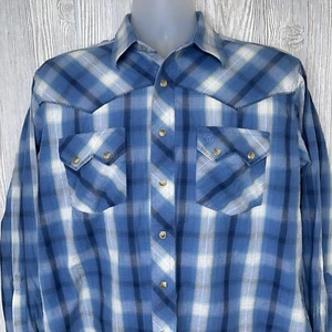 Wrangler Pearl Snap Western Shirt Men's Size Medium Blue Plaid Cowboy Cotton - Picture 1 of 9