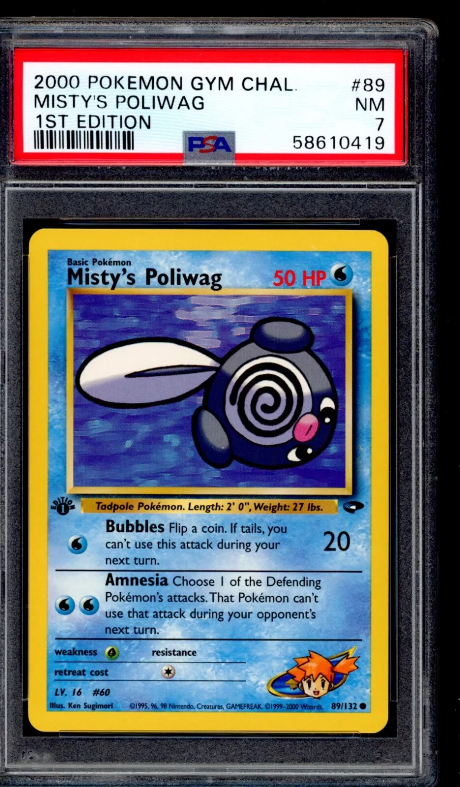 PSA 7 Misty's Poliwag 2000 Pokemon Card 89/132 1st Edition Gym Challenge