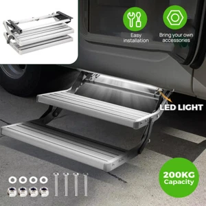 Caravan LED Double Steps Aluminium Pull Out Folding Camper Trailer Motorhome RV - Picture 1 of 11