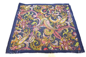 Silk handkerchief Hanky Pocket Square Navy Blue Pink Green Paisley Floral Flower - Picture 1 of 1