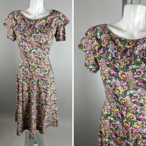 Vtg 40s Handmade Floral Day Dress Scalloped Neckline Cottagecore Fairy Sz Small - Picture 1 of 11