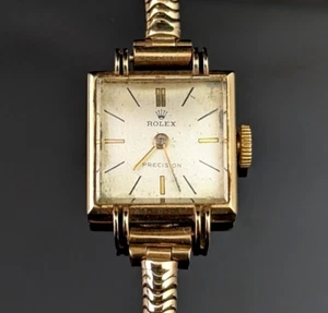 Vintage 9ct gold Ladies Rolex precision wristwatch, snake link bracelet strap - Picture 1 of 11