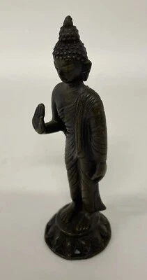 Antique Standing Buddha Bronze Curio Size 6 5/8" X 2" - Image 1 of 4