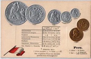 Vecchia cartolina numismatica monete d'epoca dal Perù (1104) - Foto 1 di 2