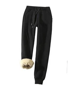 Women's Warm Sherpa Lined Athletic Sweatpants Jogger Fleece Pants X-Small Black - Picture 1 of 8