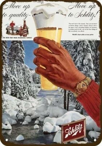 1958 SCHLITZ BEER & Snowy Mountain River Vntg-Look DECORATIVE REPLICA METAL SIGN - Picture 1 of 1