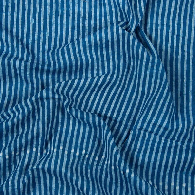 Tela índigo estampada en bloque a mano de 2,5 yardas tela textil india de algodón a rayas Foto 1 de 4