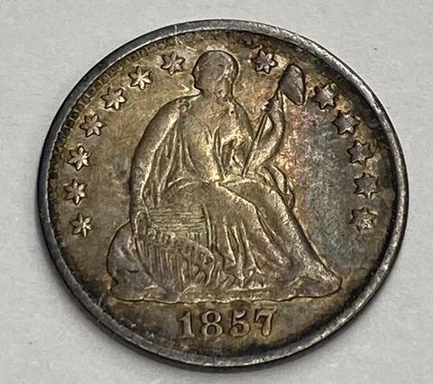 1857 Seated Liberty Half Dime Silver  Toner! GEM BU++ Type US Coin Cover