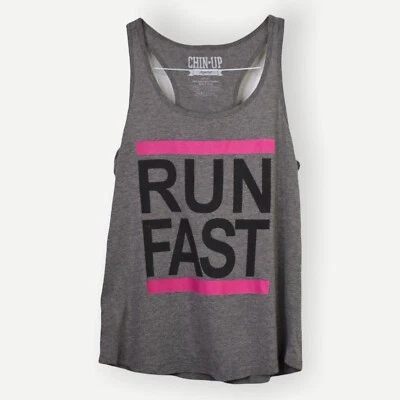 Camiseta sin mangas Chin-Up Apparel S para mujer gris negro rosa correr rápido gráfico espalda deportiva Foto 1 de 4