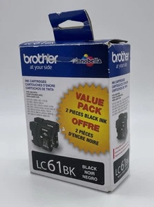 Brother LC61BK Schwarz Tinte Vorteilspack 2 Stück Original Tintenpatronen 04/2023 NEU - Bild 1 von 4