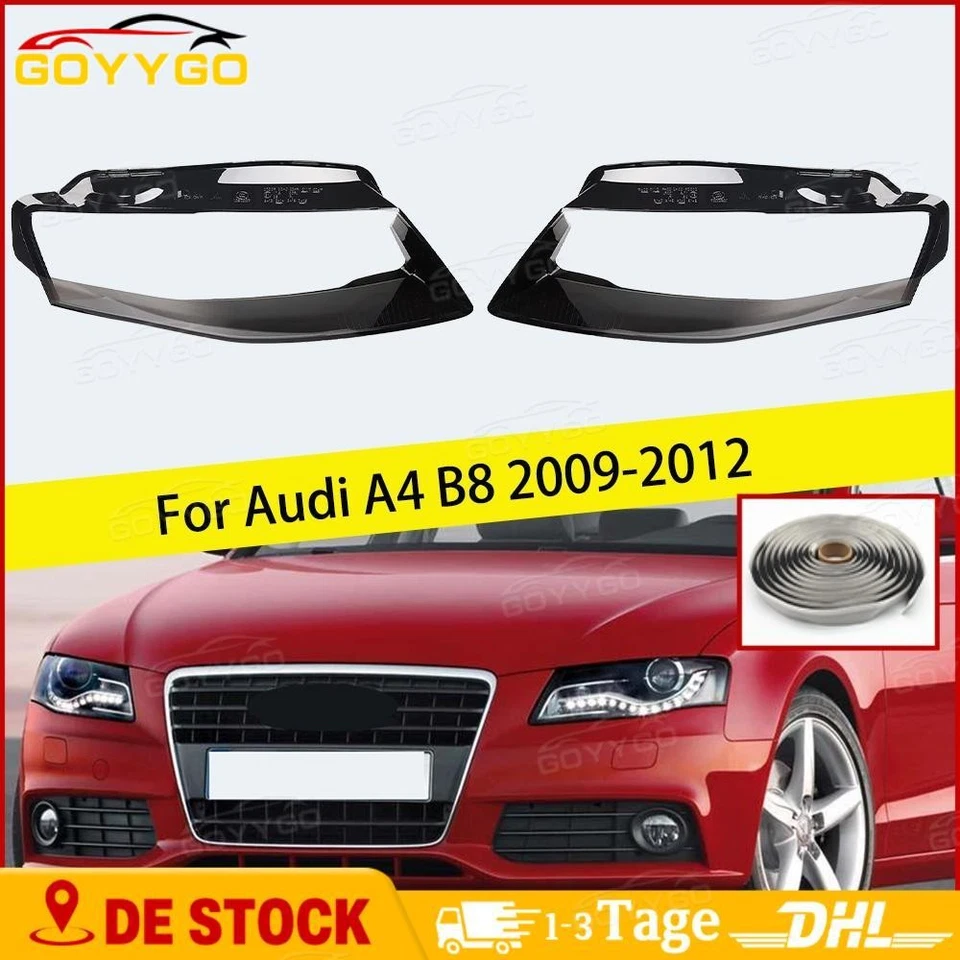 Pair Headlight Glass Lens Diffuser Lens Cover For Audi A4 B8 2009-2012 - Image 1 of 4