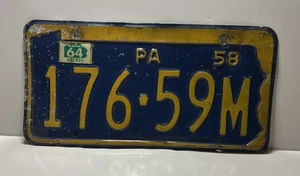 Vintage 1958 Pennsylvania Nummernschild 176 59M PA blau und gold - Bild 1 von 4