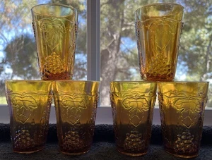 6 Vintage Indiana Marigold Carnival Glass Harvest Grape Iridescent 4” Tumblers - Picture 1 of 12