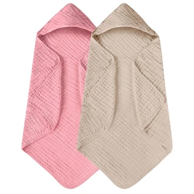Hooded Baby Towels 2 Pack - 100% Organic Cotton Soft & Absorbent 32x32" - Image 1 of 4