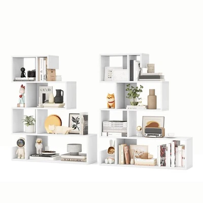 2PCS S-shaped Bookshelf Freestanding Stepped Etagere Bookcase Anti-tipping Kits - Image 1 of 4