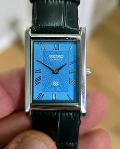 Seiko Slim Tank Tiffany-Blue Dial Quartz Men's Watch Silver Bezel - Picture 1 of 8
