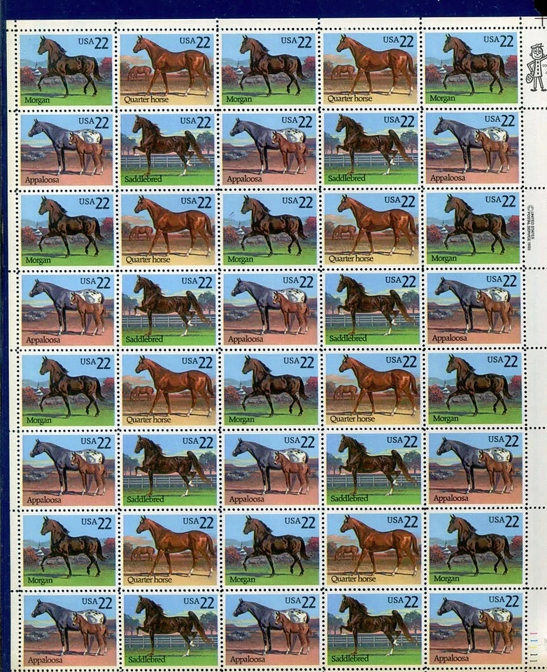 22 cent Horses Sheet of 40 Scott #2155-2158 Stamps MNH - Image 1 of 1